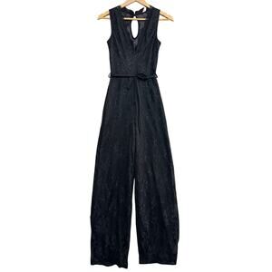 Small Black Lace Jumpsuit Sleeveless Wide Leg One-Piece Belted Goth Glam Whimsy